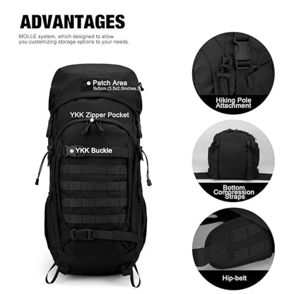 Mardingtop 50L Hiking Backpack,Backpacking Backpack with Rain Cover for Hiking,Backpacking,Rucking,Camping,Survival - color: Black
