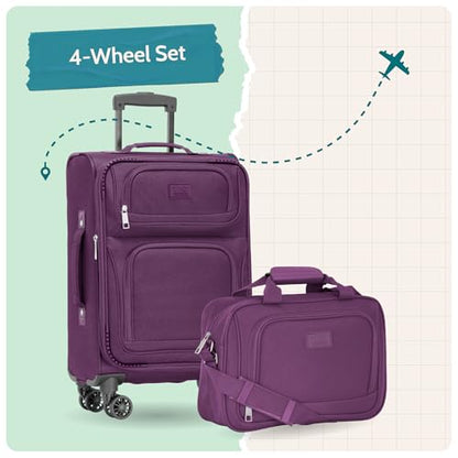 U.S. Traveler Rio Lightweight Softside Rolling Carry-on Suitcase, 4-Wheel Set, Purple - color: Purple, size: 22"/14"