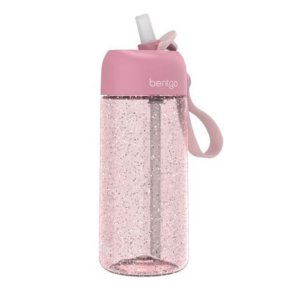 Bentgo Kids Water Bottle - Leak-Proof, Durable Tritan PFAS- & BPA-Free 15 fl oz, Kids/Toddlers Ages 3+ for School & Sports; Bite & Sip Spout, Carrying Handle, Dishwasher Safe (Petal Pink - Glitter) - color: Petal Pink