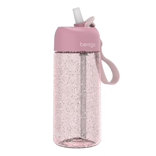Bentgo Kids Water Bottle - Leak-Proof, Durable Tritan PFAS- & BPA-Free 15 fl oz, Kids/Toddlers Ages 3+ for School & Sports; Bite & Sip Spout, Carrying Handle, Dishwasher Safe (Petal Pink - Glitter) - color: Petal Pink