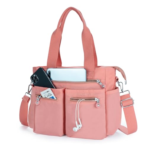 Tote Bag for Women Canvas Handbags for Woman Crossbody Bags with Multiple Pockets - color: Pink