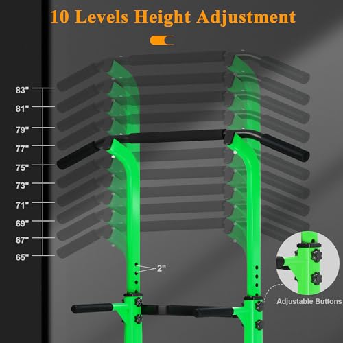 DlandHome Power Tower Pull Up Dip Station Multi-Function Fitness Equipment for Strength Training Adjustable Height Dip Stand for Home Gym - color: Green