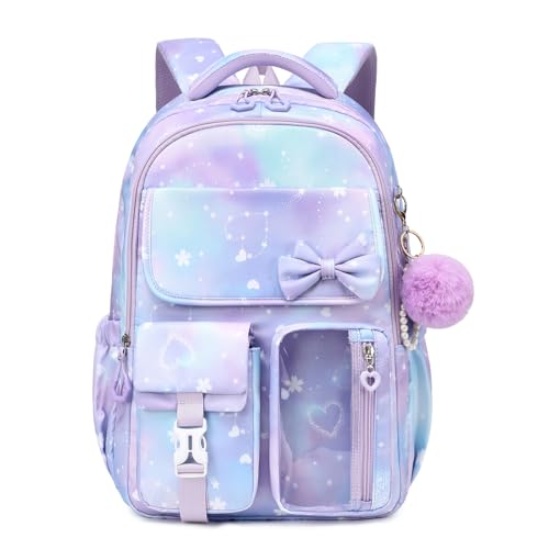 Girls Backpack, School Backpack for Girls, Cute Bow Kids Bookbag for Grils Children Teens for Elementary Middle High School Student, Back To School, Purple Sakura - color: Purple Sakura
