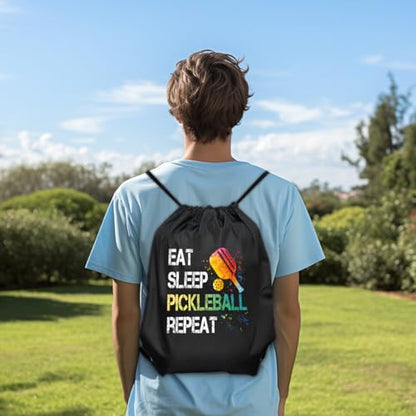 Eat Sleep Pickleball Repeat Drawstring Backpack Gifts For Men | Waterproof Sport Sackpack For Pickleball Lover & Fan, Funny Birthday Christmas String Gym Bag Gifts For Women Dad Mom