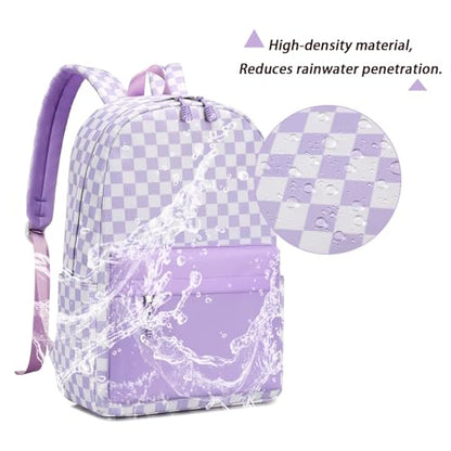 mezhsa Girls School Backpack Elementary Middle Lightning Bookbag Laptop Teenager Waterproof Lightweight 17 Inches (Purple Square) - color: 6-purple