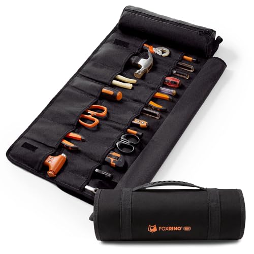 Foxrino Tool Roll For Men, Heavy Duty Tool Roll Bag Organizer, Roll Up Tool Pouch with 20 + 1 Pocket, Perfect Gifts for Men Father Dad Mechanic, Black - color: Black