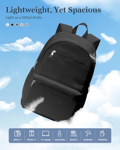 Lightweight School Backpack for Women Men, Multi Pocket Backpack for College Students, Waterproof Middle School Bags, Simple Bookbag for Teens Girls Boys, Black - color: Black