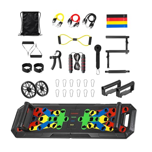 Push Up Board - Portable Multifunction All-in-One Fitness Accessories, Includes Resistance Bands & Pull Up Band, Durable Workout Board for Home Gym, Great Chest Workout Equipment