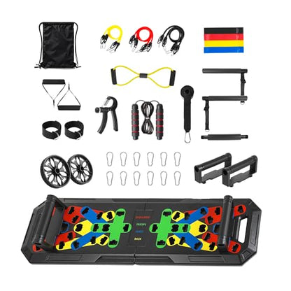 Push Up Board - Portable Multifunction All-in-One Fitness Accessories, Includes Resistance Bands & Pull Up Band, Durable Workout Board for Home Gym, Great Chest Workout Equipment