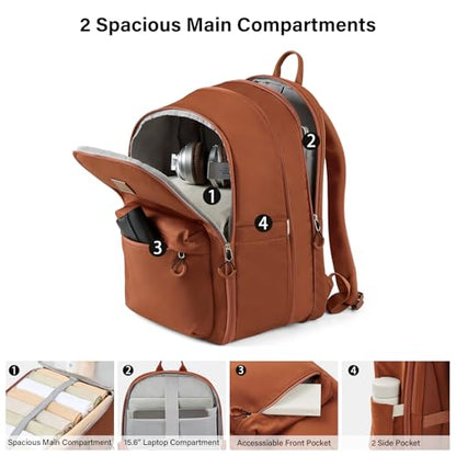 Hanke Expandable Laptop Backpack for Women and Men, 24L-30L Travel Backpack, 15.6 Inch College Laptop Bookbag for Work, Water Resistant Carry On Personal Item Bag, Caramel - color: Caramel