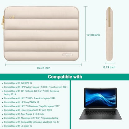 MOSISO Laptop Case 17.3 inch, 17-17.3 inch Puffy Laptop Sleeve Compatible with Dell XPS/HP Pavilion/Ideapad/Acer/Alienware/HP Omen Notebook Computer, Polyester Horizontal Bag with Small Case, Sand - color: Sand, size: 17.3 inch