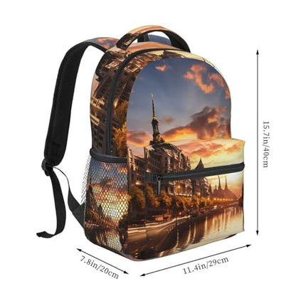 Women Canvas DaypackCityscape Backpack Lightweight Laptop Backpack Travel Rucksack for Men