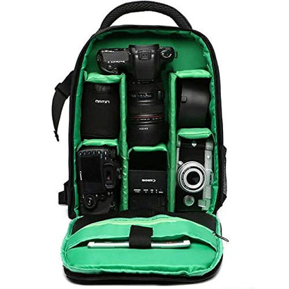 Camera SLR Bag Waterproof Large Capacity Shoulder Outdoor Photography Travel Backpack Camera Bag Case (Green) - color: Green