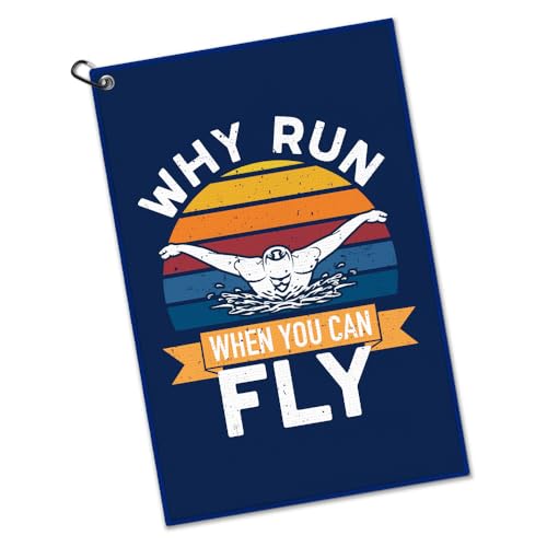 Why Run When You Can Fly Towel with Clip, Funny Swim Bag Accessories for Men Women, Swimming Accessories for Men Women, Birthday Gifts for Swimmer, Swimming Gifts for Player Coach Swim Team - color: Navy Blue2