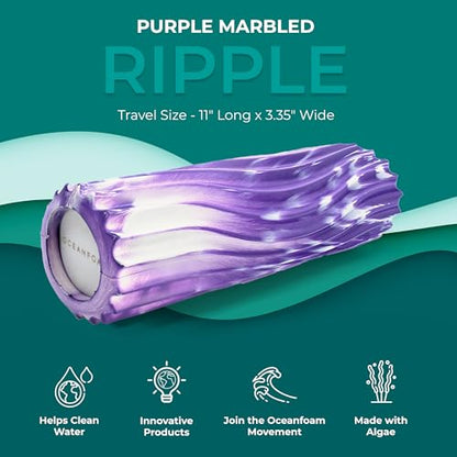 Oceanfoam Ripple Travel Foam Roller (11" x 3.35") Firm Mini Foam Roller for Physical Therapy, Deep Tissue Massage, Back Pain - High Density, Ergonomic Wave Textured - Yoga, Exercise (Purple Marbled) - color: Purple Marbled
