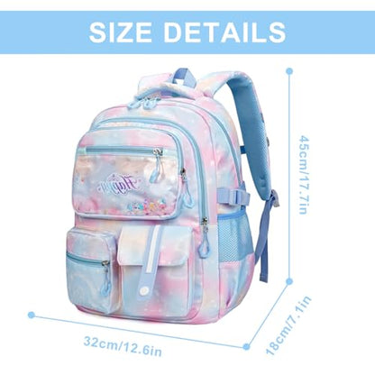 MCWTH Backpack for Teen Girls, Kawaii Cute Kids Elementary Student School Backpacks (Happy Blue) - color: Happy Blue