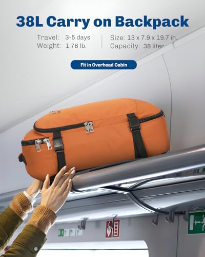 Hynes Eagle 38L Flight Approved Backpack Carry On Travel Bag for Men Women - color: Bronze