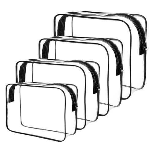4 Packs Travel Makeup Bag, Clear Travel Bags for Toiletries Waterproof PVC Toiletry Bag with Zipper for Trip, Cosmetic Bags for Women Men, Clear Diaper Bag Organizer Pouches (Black) - color: 4 black