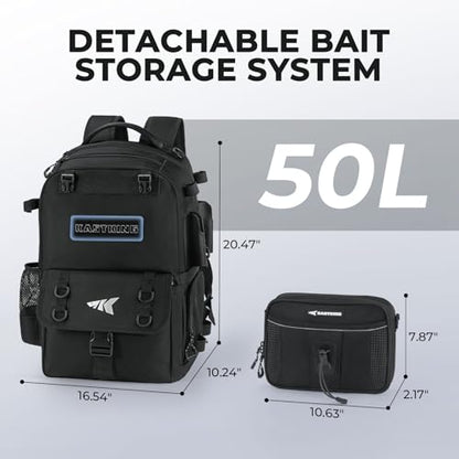 KastKing BaitSpace Fishing Tackle Backpack with Removable Bait Binder,2 Rod Holders Storage Fishing Gear and Equipment - color: E: Black（Without tackle box）