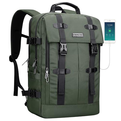 WITZMAN Travel Laptop Backpack for Men Fit 16 inch Computer Carry-on Airline Approved with USB Charging Port(B716 Army Green) - color: Army Green