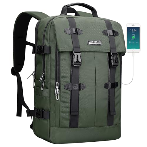 WITZMAN Travel Laptop Backpack for Men Fit 16 inch Computer Carry-on Airline Approved with USB Charging Port(B716 Army Green) - color: Army Green