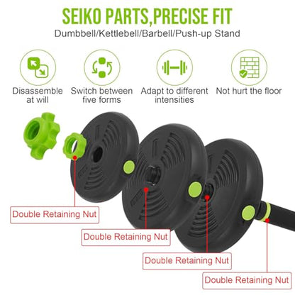 44LB 4-in-1 Adjustable Dumbbell Set – Dumbbells, Barbells, Kettlebells & Push-Up Handles – Home Gym Strength Training – Anti-Slip ABS Grip, Quiet Rubber-Coated Plates, Compact Design, Black+Green