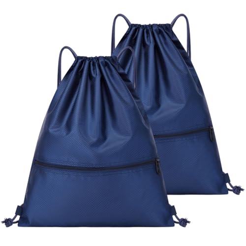 Water Resistant Drawstring Gym Sack Cinch Bag with Zipper Side Pocket, Pack of 2 (Backpack D, Grey) - color: Grey, style: Backpack D