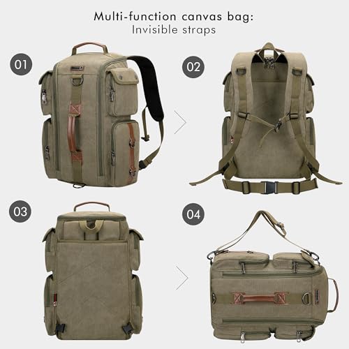 WITZMAN Travel Backpack for Men and Women Carry On Canvas Backpack Duffel Bag for Airplanes Fit 17 Inch Laptop (6661 Green) - color: Army Green