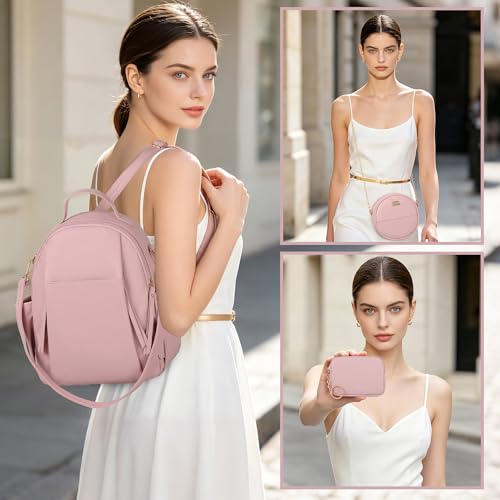 Small Backpack for Women Designer Leather Mini Backpack Purse Ladies Fashion Roomy Shoulder Handbag (Pink-3) - color: Pink-3