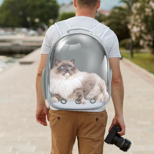 Cat Backpack, Airline Approved Bubble Carrying Bag for Small Medium Dogs Cats, Space Capsule Pet Carrier Dog Hiking Backpack Travel Carrier (Grey) - color: Grey