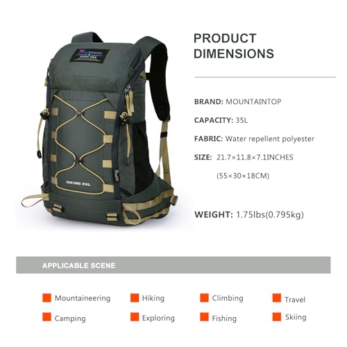 MOUNTAINTOP Hiking Backpack 35L Travel Backpack Lightweight Daypack for Men&Women Outdoor Camping - color: Grey-a