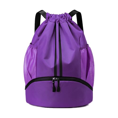 JELUTAR Drawstring Backpack Gym Bag with Shoes Compartment for Soccer, Basketball, Swim, Water-Resistant String Backpack Beach Cinch for Women Men, Purple - color: Purple, size: Large
