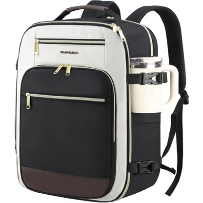EMPSIGN 40L Travel Backpack for Women & Men, Airline Approved Carry On Backpack, TSA Personal Item Bag Waterproof, Overnight Weekender Essentials Backpacks for Business fits 17" Laptop, Black-Coffee - color: Beige/Black/Coffee