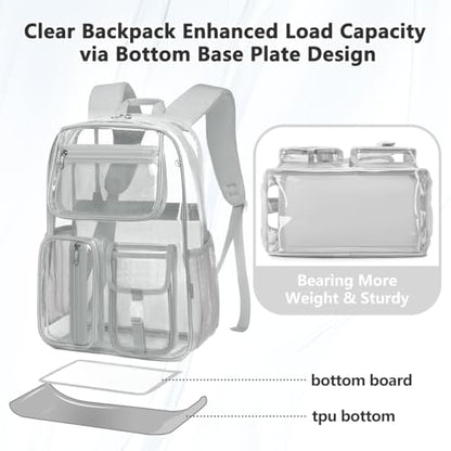 Cusangel Heavy Duty Clear Backpack,17.5 x13 x7inch TPU XLarge Capacity See Through Backpack for Sport Events,Travel (Grey 17.5in) - color: Grey-17.5in