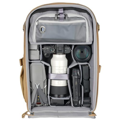 VANGUARD VEO Metro B30L Camera & Everyday Backpack (Beige) – Fits 70–200mm Attached, 17" Laptop Storage, Convertible Daypack Design, Travel-Ready Carry-On - color: Beige, size: 30L