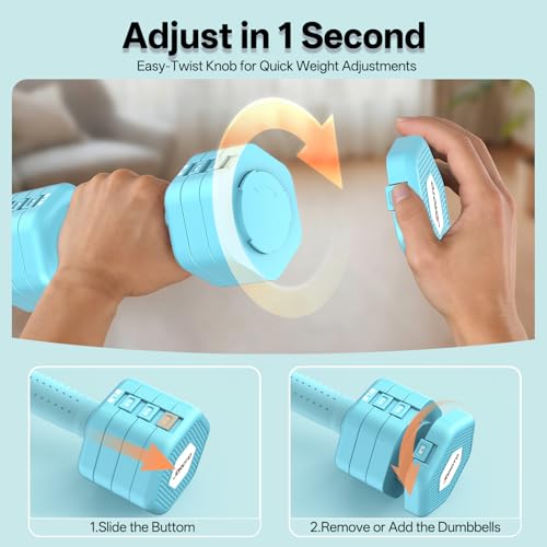 JOROTO 4-in-1 Adjustable Dumbbell Set of 2, 16LBS/22LBS Hand Weights for Women, Men, Upgraded TPE Soft Handle, 1s-Adjust Dual-Stable Dumbbell Set for Women Home Gym Exercise Training - color: C-Blue-16 LBS Pair