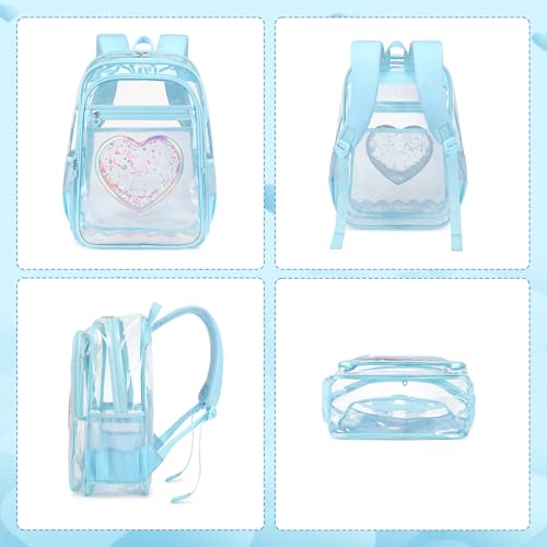 Clear Backpack, Heavy Duty Thick TPU Clear Bookbag, Transparent Bookbag Stadium Events, See Through Large Ergonomic Backpack for School Kids Girls Women Travel Security College Concert, Blue - color: Blue