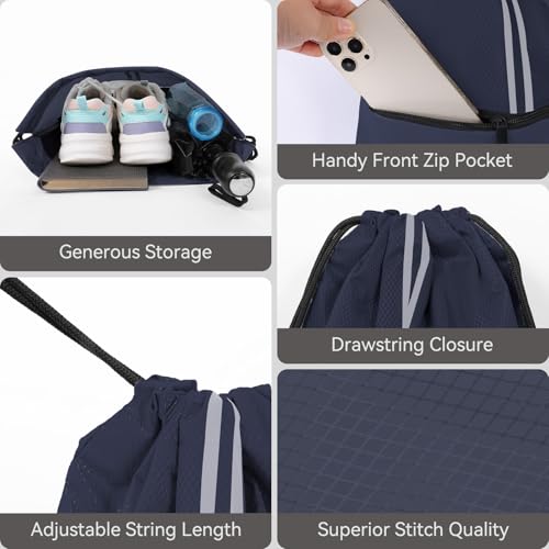 Drawstring Backpack Large Sports Draw String Bag for Men and Women (Navy Blue) - color: Two Tone Navy Blue