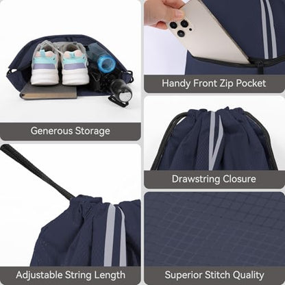 Drawstring Backpack Large Sports Draw String Bag for Men and Women (Navy Blue) - color: Two Tone Navy Blue