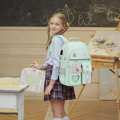 ACESAK Backpack for Girls - Bookbag Backpacks Schoolbag for Girls Kids Teen Women Casual Travel Daypacks - School Bag Elementary Middle School College Cute Backpack with Lunch Box (Green) - color: Green