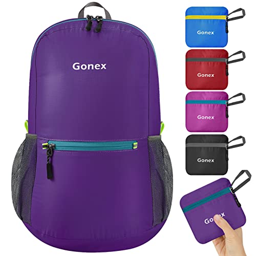 Gonex Ultra Lightweight Packable Backpack Daypack Handy Foldable Camping Outdoor Travel Cycling Backpacking - color: Purple