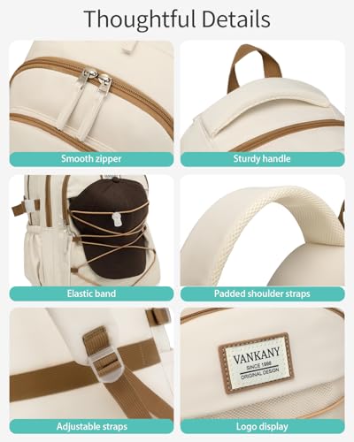 Teen Girls Backpack Aesthetic School Bag with Lunch Box, Laptop Backpack Bookbag for High School College Women Students, Beige 3pcs - color: Beige 3pcs, size: 15.6in