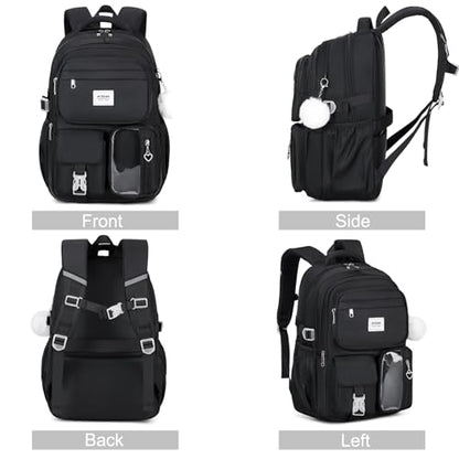 ACESAK Backpack for Girls - Girls Backpack with Lunch Bag & Pencil Pouch for Teen Kids Laptop Backpack for Women, Elementary Middle High School Bookbag Travel Daypack (Black) - color: Black