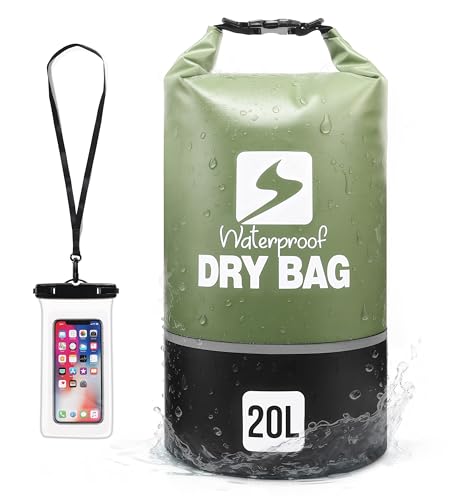 Soulsfeng Waterproof Dry Bag Roll Top Lightweight Dry Backpack for Boating, Kayaking, Travel, Beach, Swimming, Hiking & Camping - Floating Dry Sack with Adjustable Shoulder Straps 20L - color: Green, size: 20L
