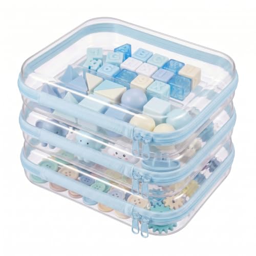 3 Pack Medium Clear Hard Shell Zipper Cases,Cosmetic Bag Transparent Travel Organizer Pouches for Makeup Toiletries Electronics Pencil Storage Toy Organizers Diaper Bag & Home Use (Blue) - color: Clear Blue, size: 3 Pack (M)