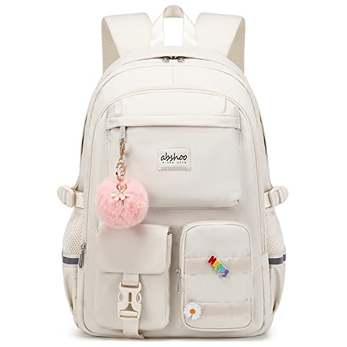 abshoo Big Student Laptop Backpack For College Women Middle High School Teen Girls Bookbag Travel Daypack (Beige) - color: Beige
