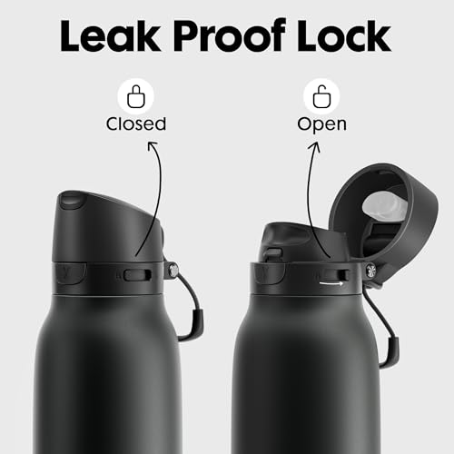 Meoky 24 oz Slim Insulated Water Bottle: Leak Proof Locking Lid, 2-in-1 Straw and Spout, 24 Hours Cold, Top Handle, BPA Free, Stainless Steel Water Bottle for Men Sports Travel Gym, Night - color: Night