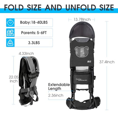 WIPHA Hiking Backpack Carrier, Lightweight Toddler Shoulder Carrier with Sun Shade, Saddle Toddler Backpack for Kids 6 Months to 2 Years Old - color: Antelope-I-Black