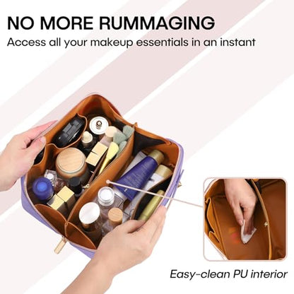 ALEXTINA Travel Makeup Bag, PU Leather Cosmetic Bag, Purple - color: checkered purple, size: Medium