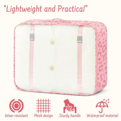 9 Set Packing Cubes for Travel Essentials - Lightweight Carry-On Luggage Organizer Bags with Shoe, Clothes & Laundry Bags for Airplane, Family & Business Travel, Pink leopard print - color: Pink leopard print